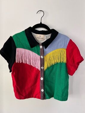 Fashion Brand Company Multicolor Western Fringe Button Down Short Sleeve